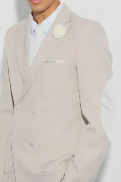 Textured Double Breasted Elbow Patch Blazer