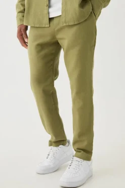 Textured Elasticated Waist Straight Fit Trousers