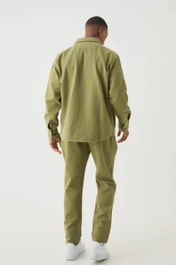Textured Elasticated Waist Straight Fit Trousers