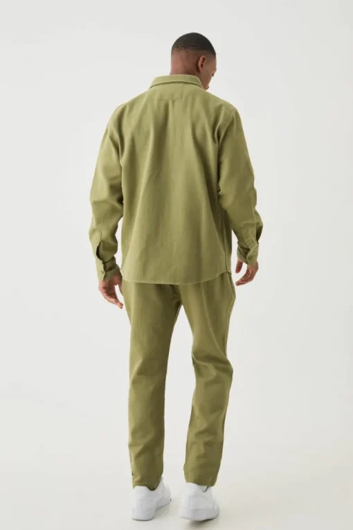 Textured Elasticated Waist Straight Fit Trousers