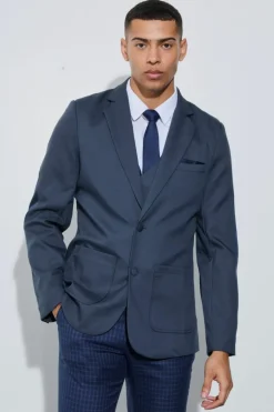 Textured Elbow Patch Slim Fit Blazer & Waistcoat