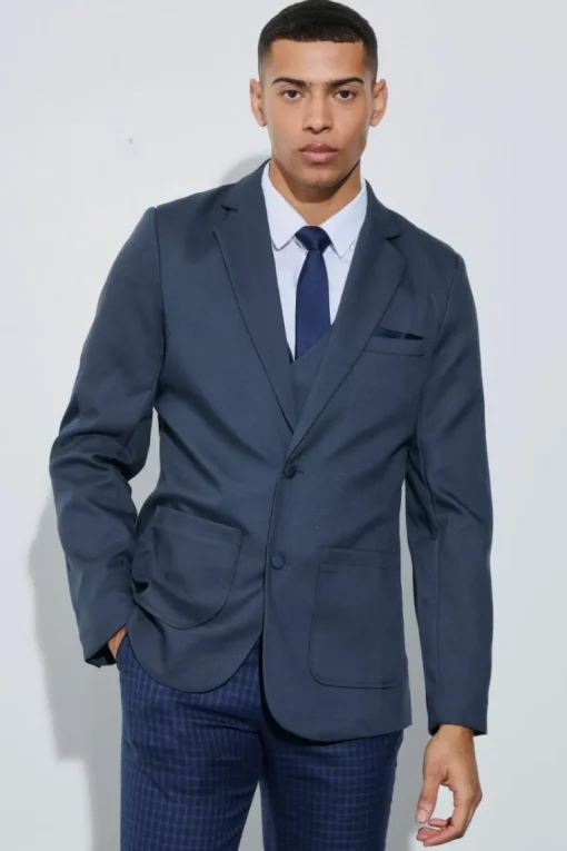Textured Elbow Patch Slim Fit Blazer & Waistcoat