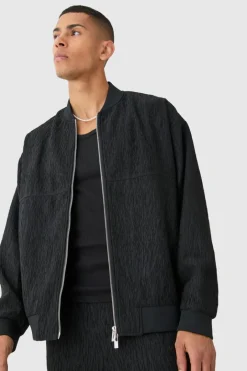 Textured Satin Oversized Bomber Jacket