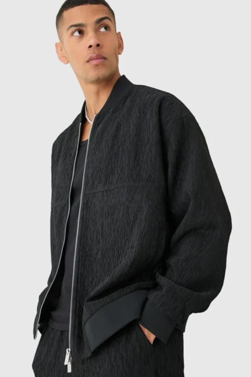 Textured Satin Oversized Bomber Jacket