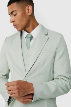 Textured Slim Suit Set in Sage
