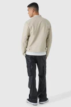 Tonal Panelled Moto Jacket In Stone