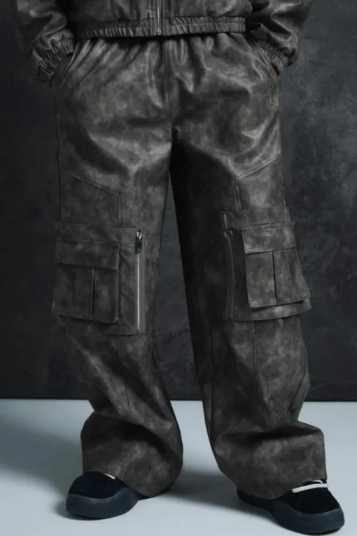 Trippie Redd Relaxed Faux Leather Elastic Waist Cargo Trouser
