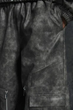 Trippie Redd Relaxed Faux Leather Elastic Waist Cargo Trouser