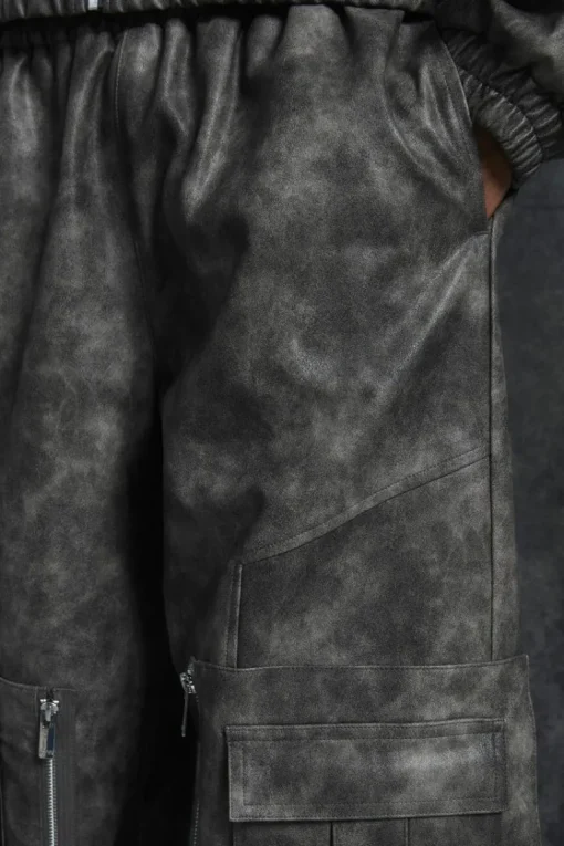 Trippie Redd Relaxed Faux Leather Elastic Waist Cargo Trouser