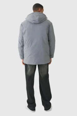 Utility Pocket Hooded Parka In Grey