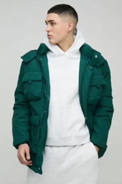 Utility Pocket Hooded Parka In Green