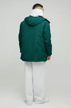 Utility Pocket Hooded Parka In Green
