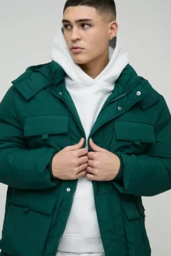 Utility Pocket Hooded Parka In Green
