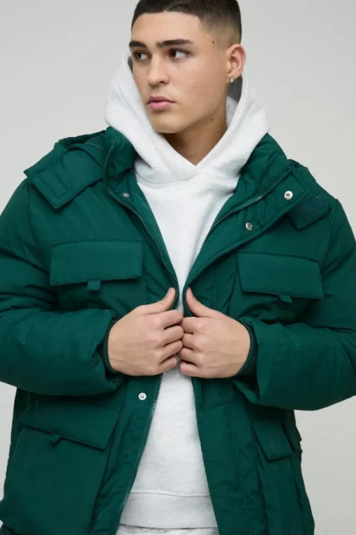 Utility Pocket Hooded Parka In Green