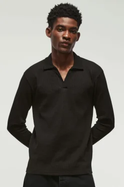 V Neck Long Sleeve Jacquard Polo
