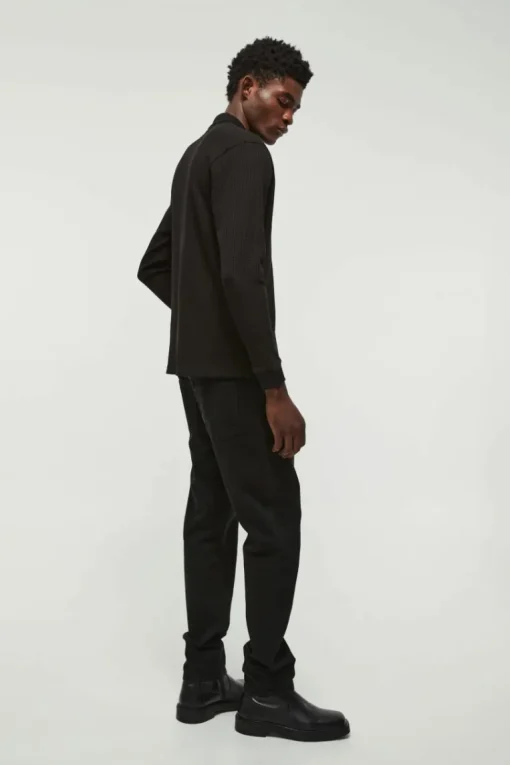 V Neck Long Sleeve Jacquard Polo