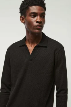 V Neck Long Sleeve Jacquard Polo