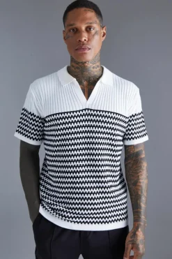 V Neck Striped Knitted Polo
