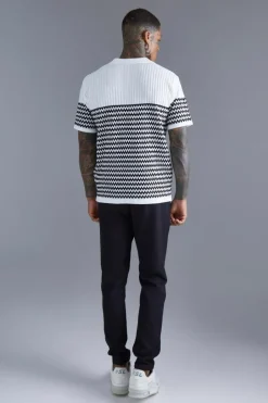 V Neck Striped Knitted Polo
