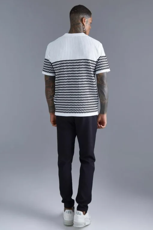 V Neck Striped Knitted Polo
