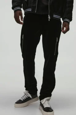 Velour Fixed Waist Rigid Slim Stacked Trouser