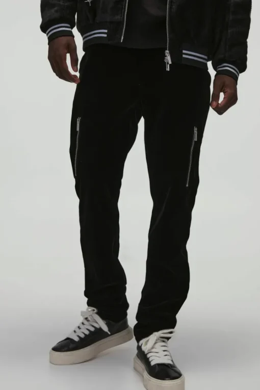 Velour Fixed Waist Rigid Slim Stacked Trouser