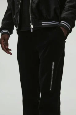 Velour Fixed Waist Rigid Slim Stacked Trouser