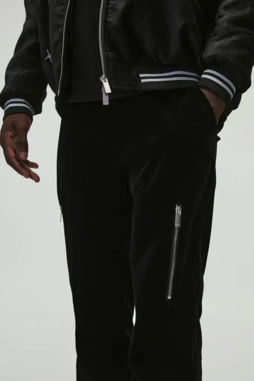Velour Fixed Waist Rigid Slim Stacked Trouser