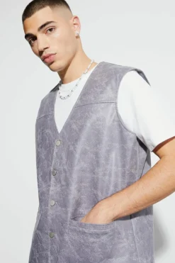 Vintage Pu Oversized Waistcoat Vest