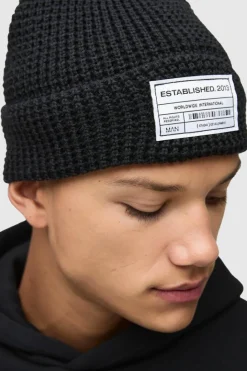 Waffle Knit Tab Beanie