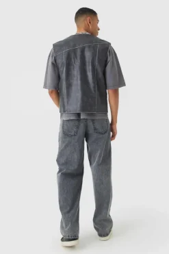 Washed Seam PU Vest In Black