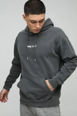 Washed Stay True Text Graphic Hoodie