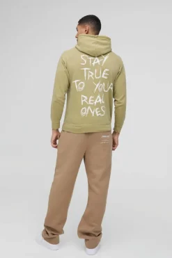 Washed Stay True Text Graphic Hoodie