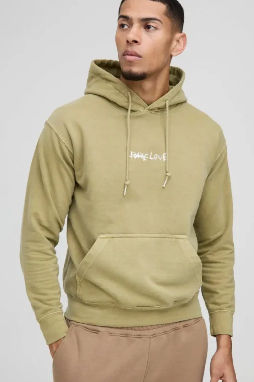 Washed Stay True Text Graphic Hoodie