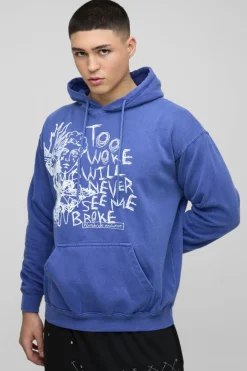 Washed Too Woke Text Graphic Hoodie