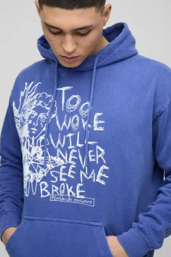 Washed Too Woke Text Graphic Hoodie