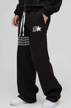 Wide Leg Contrast Stitch Printed Joggers