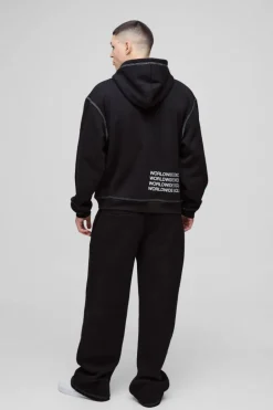 Wide Leg Contrast Stitch Printed Joggers
