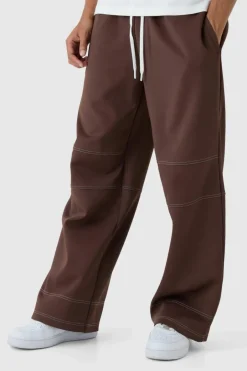 Wide Leg Contrast Stitch Scuba Jogger