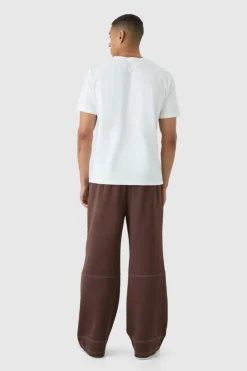 Wide Leg Contrast Stitch Scuba Jogger