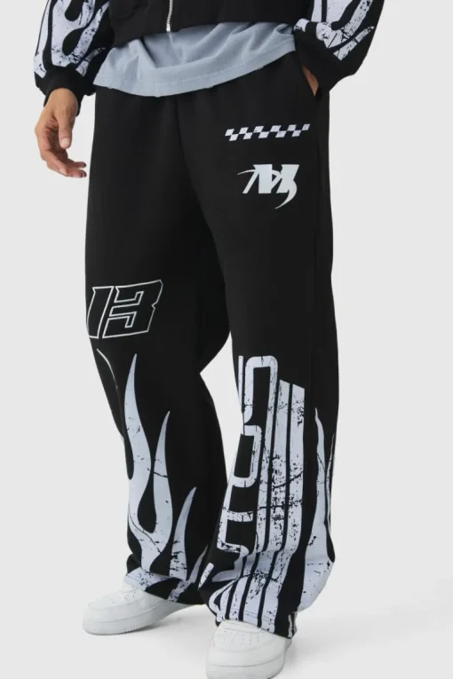 Wide Leg Moto Flame Jogger