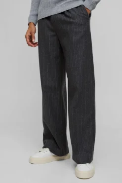 Wide Leg Pinstripe Wool-Look Tailored Trousers