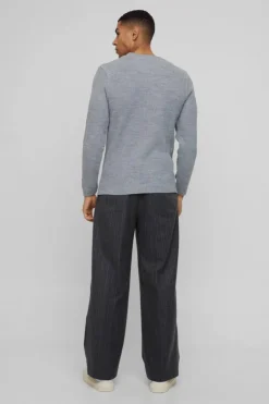 Wide Leg Pinstripe Wool-Look Tailored Trousers