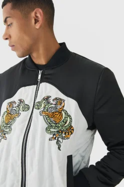 Worldwide Satin Quilted Padded Bomber Jacket In Black