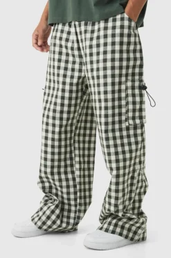 Woven Check Parachute Cargo Trousers
