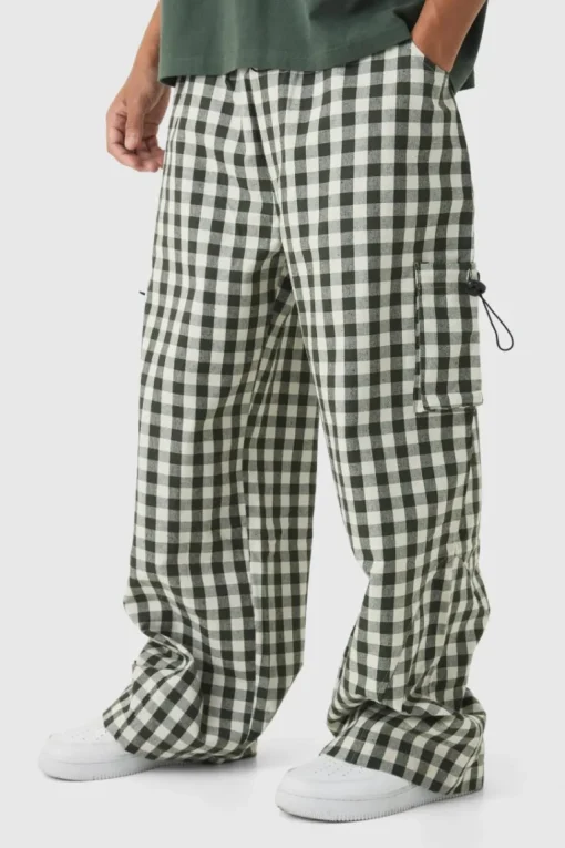 Woven Check Parachute Cargo Trousers