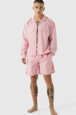 Woven Oversized Shirt & Short Lounge Set